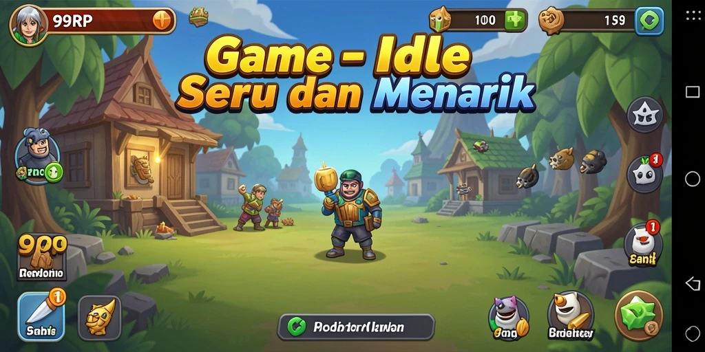 Screenshot utama 99RP menampilkan karakter lucu dalam gameplay Idle yang seru.