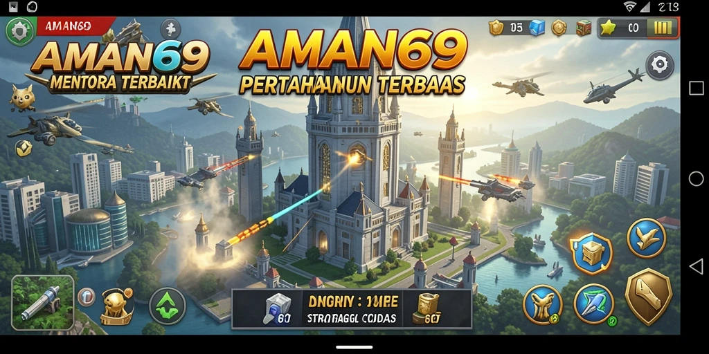 Tangkapan layar gameplay menegangkan AMAN69 dengan strategi Tower Defense