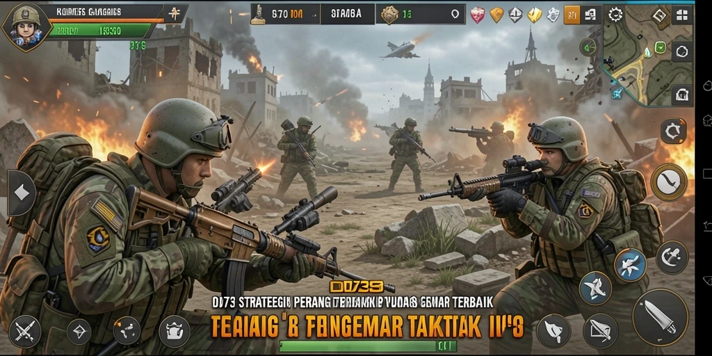 Tangkapan layar dari gameplay D73 yang menunjukkan pertempuran strategis yang intens.