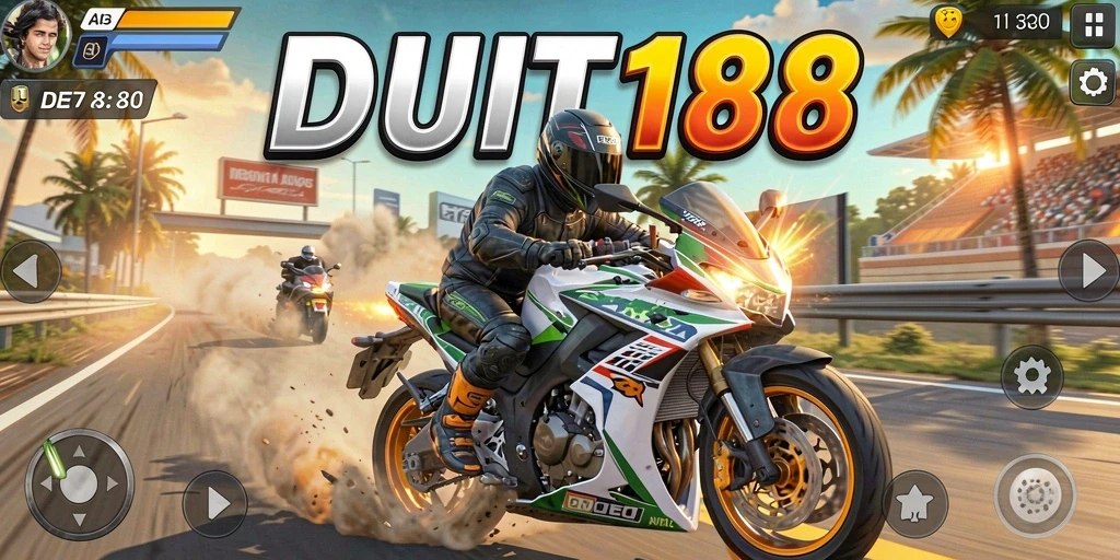 Tampilan gameplay intense dari balapan motor di DUIT188.