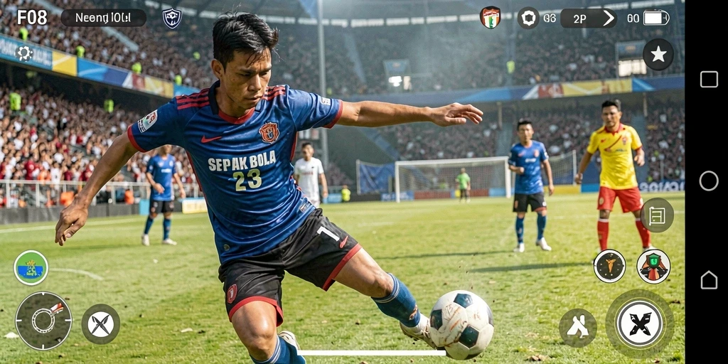 Tangkapan layar F08 menunjukkan momen seru di lapangan sepak bola.