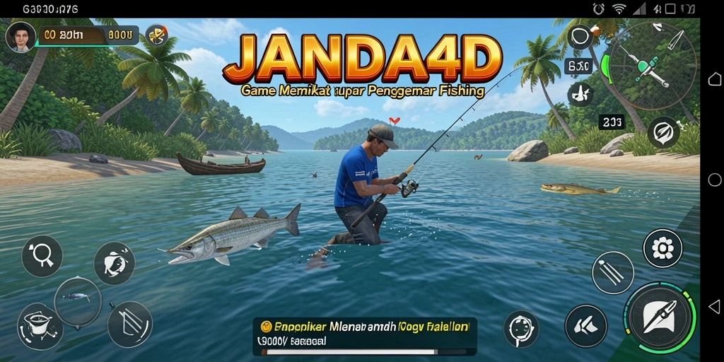 Tampilan screenshot gameplay JANDA4D dengan aksi memancing yang seru.