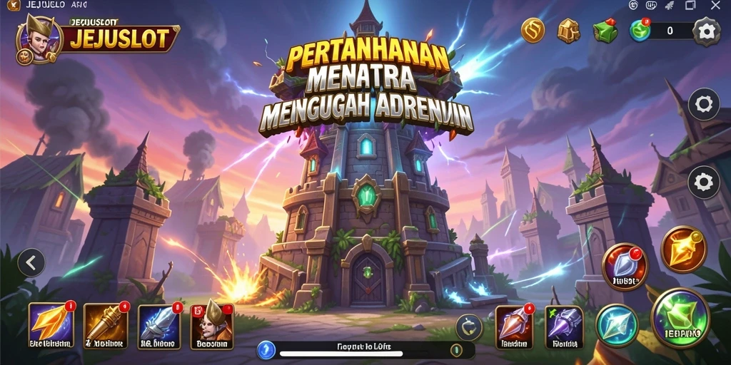Screenshot gameplay JEJUSLOT menampilkan strategi Tower Defense yang mendebarkan.
