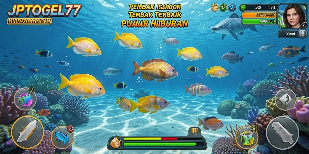 Screenshot gameplay JPTOGEL77 menunjukkan aksi menembak ikan yang seru.