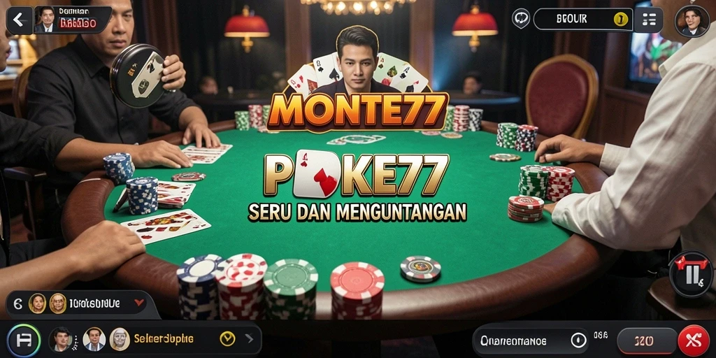 Screenshot utama MONTE77 menampilkan gameplay Poker yang mendebarkan.
