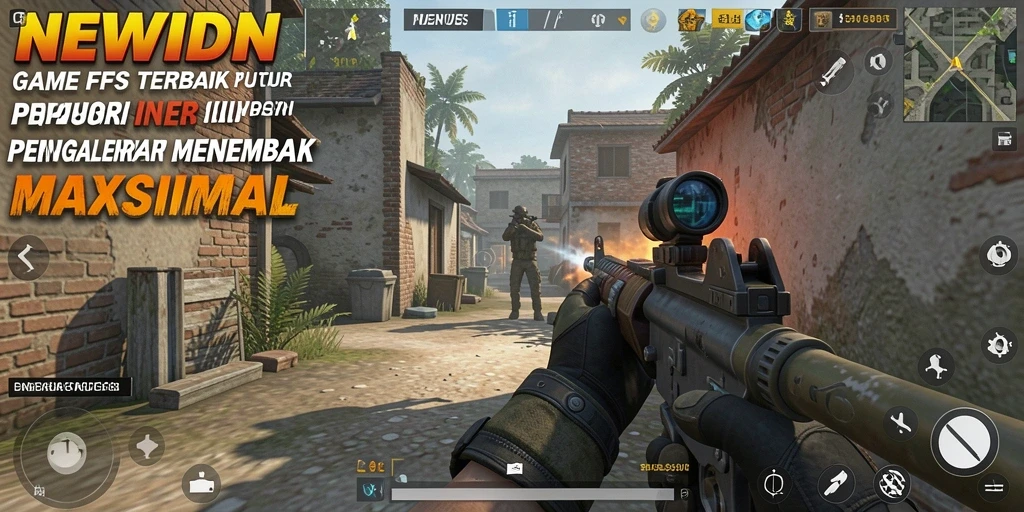 Screenshot menunjukkan aksi intens dalam gameplay FPS NEWIDN.
