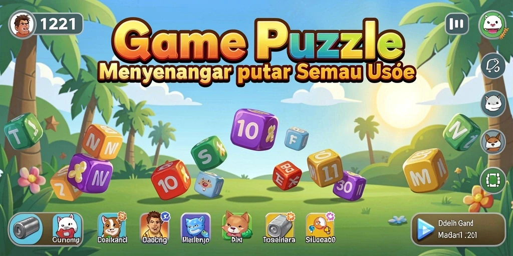 Screenshot utama QQ1221 menampilkan gameplay Puzzle yang menarik dan penuh warna.