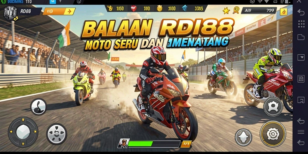 Tampilan gameplay balapan motor yang mendebarkan di RDI88.