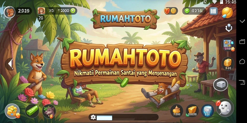 Screenshot gameplay menampilkan karakter dalam RUMAHTOTO yang sedang beraksi.