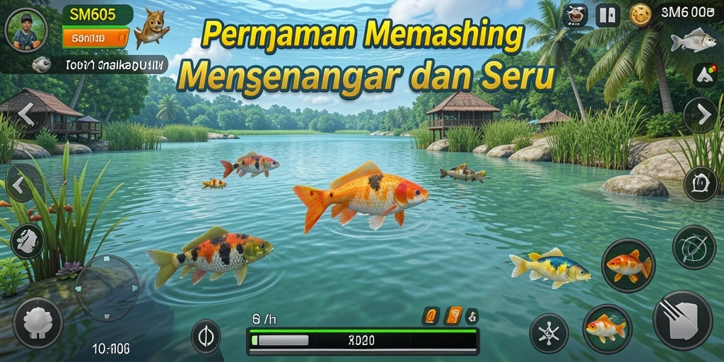 Tampilan gameplay SM605 yang menampilkan serunya memancing.