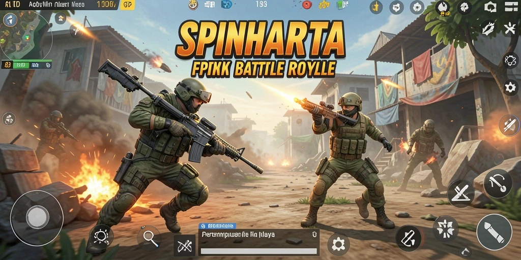 Tampilan gameplay SPINHARTA yang menegangkan dan penuh aksi dalam pertempuran.