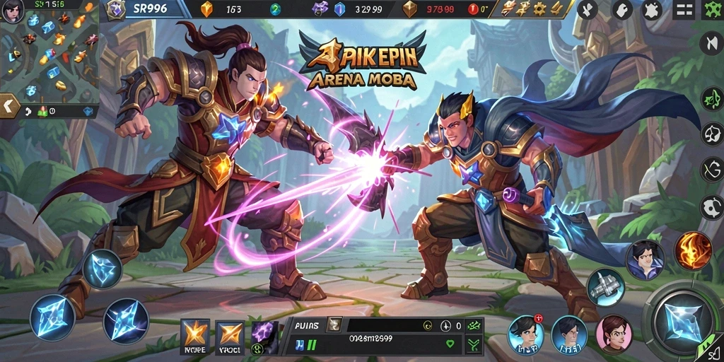 Screenshot gameplay SR996 menunjukkan aksi seru di arena MOBA.