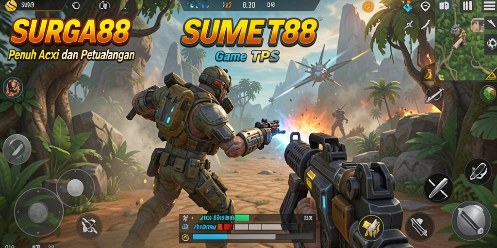 Tampilan gameplay SURGA88 yang seru dalam pertempuran TPS.